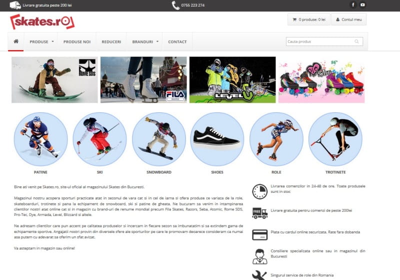 Magazinu role, patine, snowboard, ski, trotinete, skateboard.